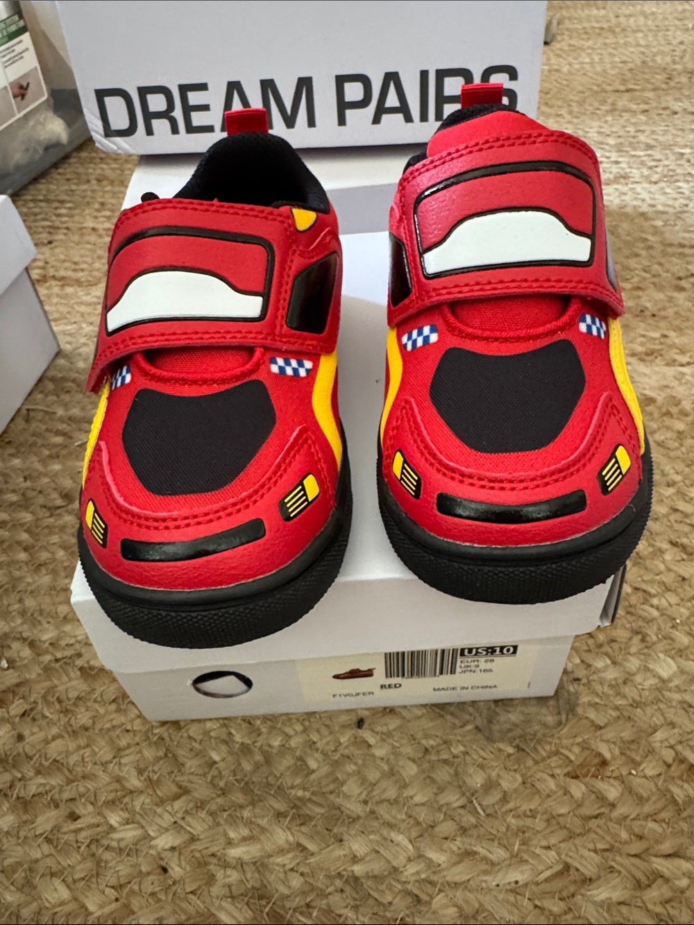 Dream Pairs Red and Yellow Kids Car-Themed Sneakers